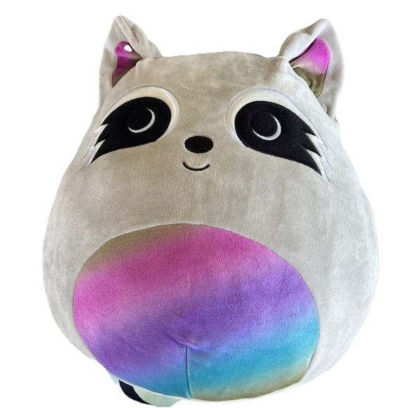 Squishmallow Max Raccoon 16” Large PLUSH Rainbow Tummy Ears Tail KELLY TOY NEW - Picture 1 of 6